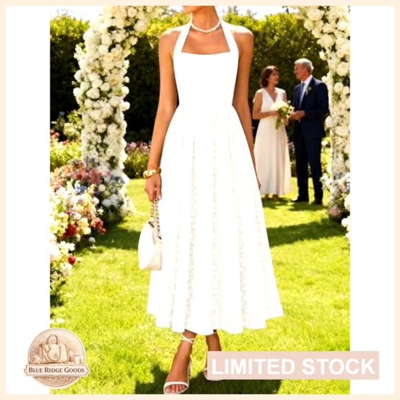 Floral Halter Maxi Dress Elegant Cocktail Party Wedding Guest A-Line - Picture 3 of 7